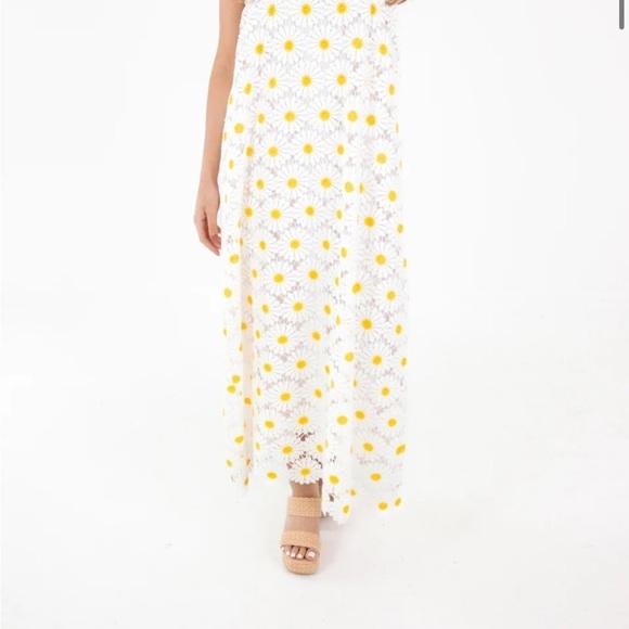 J. Marie Jenna Tie Strap Square Neck White Floral Daisy Lace Shift Midi Dress - Picture 5 of 16